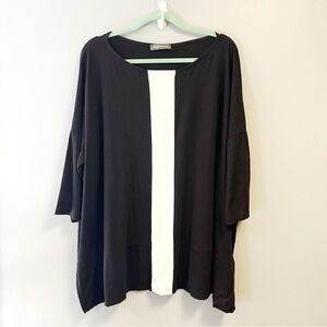 Alembika Tunic Black w/ White Stripe Boat Neck 3/4 Sleeve Top Sz XL EUC